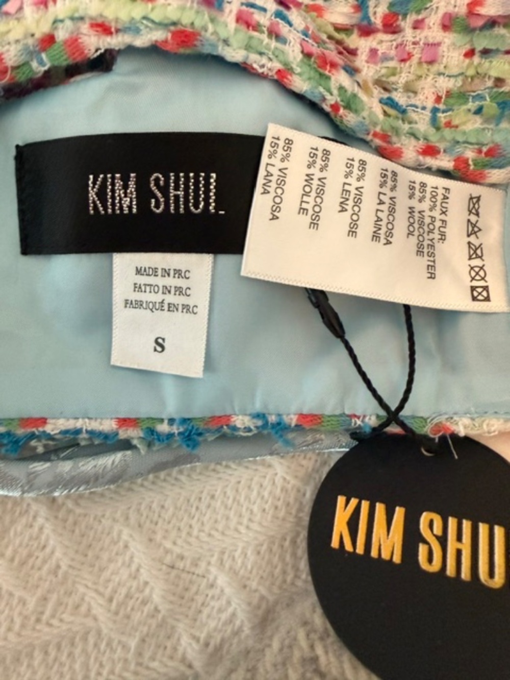 KIM SHUI Multicolor Tweed Faux Fur Trim Bustier Corset Crop Top NWT - Picture 2 of 2